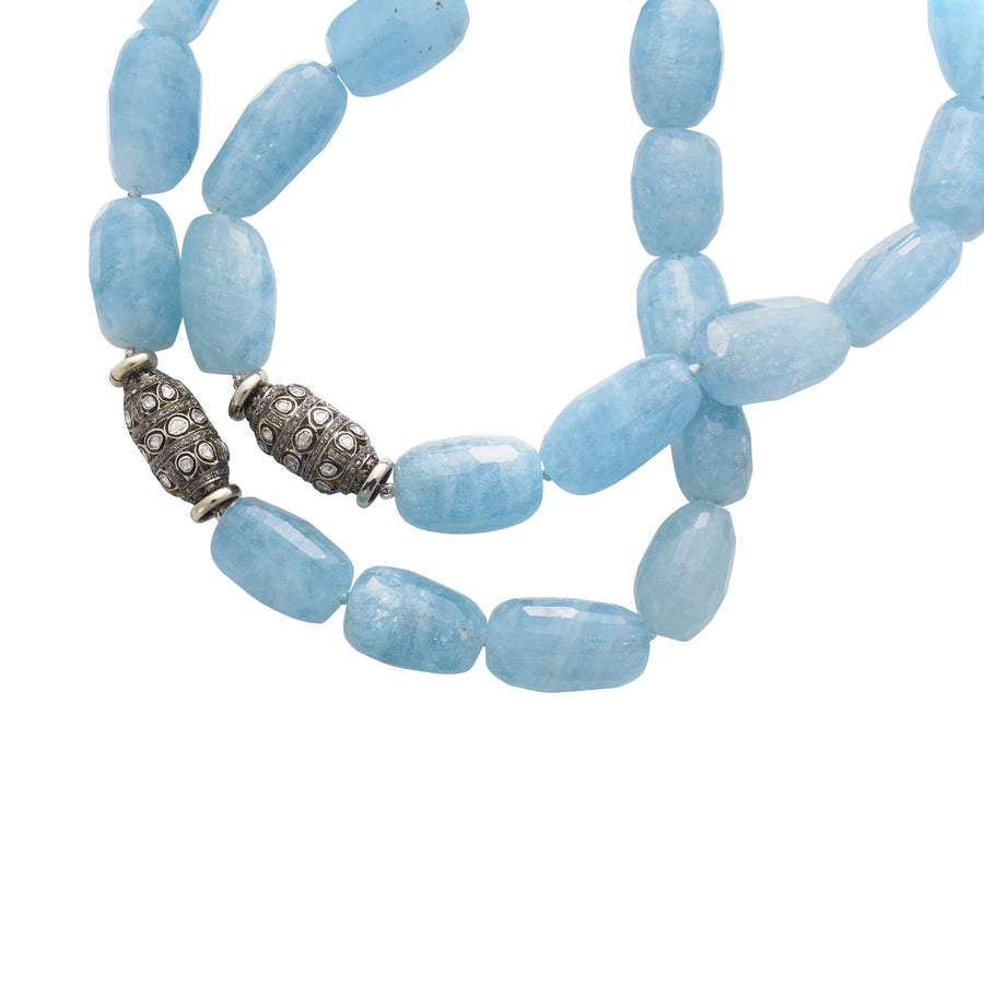 Aquamarine faceted barrel shape bead Necklace