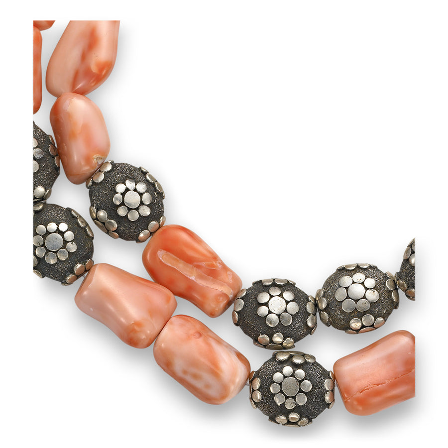 Coral nugget bead Necklace with Sterling Silver