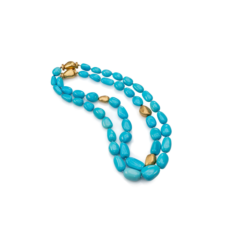 Nugget Turquoise Necklace with Gold Nugget Accents