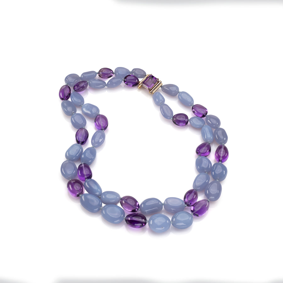 Nugget Blue Chalcedony & Amethyst Necklace