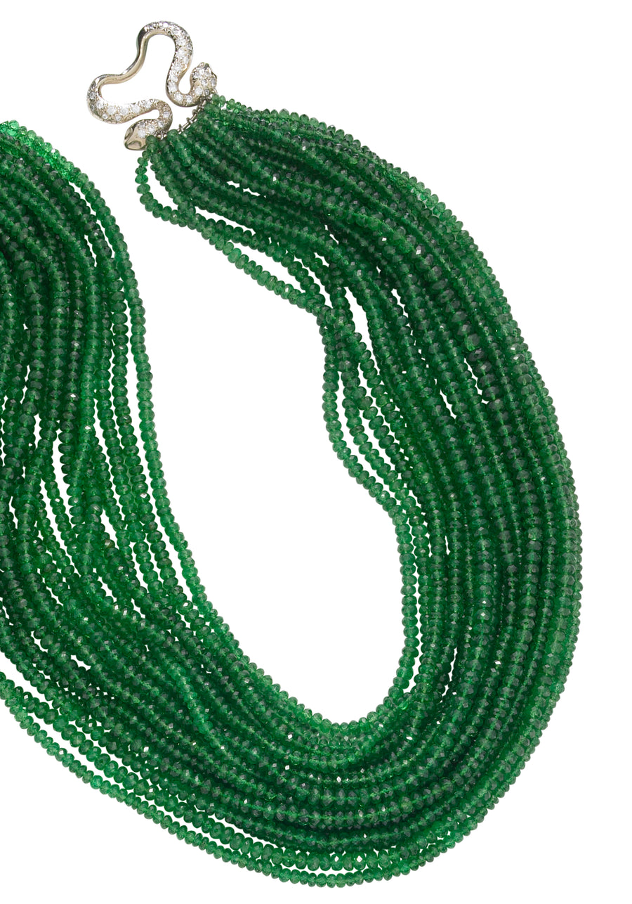 Tsavorite Garnet bead Necklace with pave Diamond snake clasp