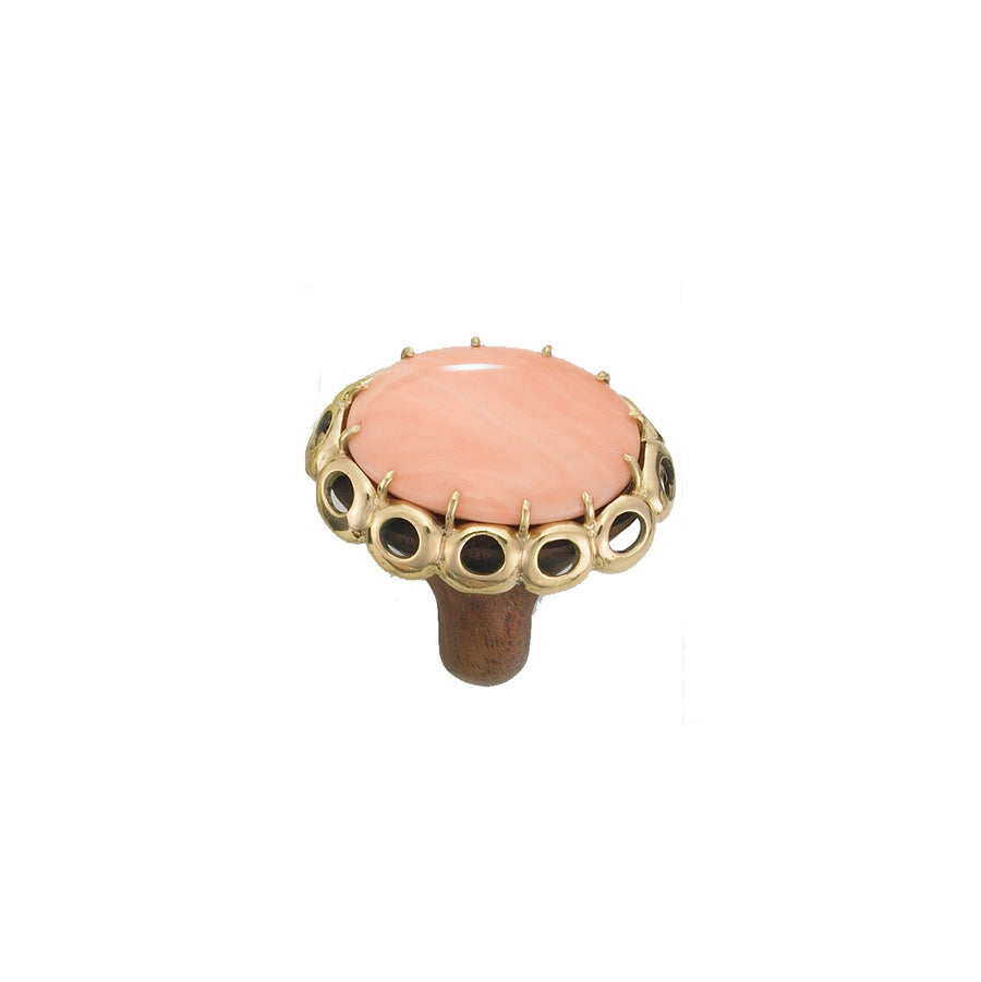 Walnut- wood Cocktail Ring with Coral