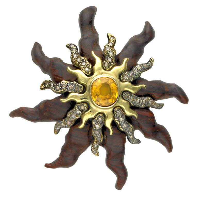 Rosewood Starburst Pin with Diamond rays