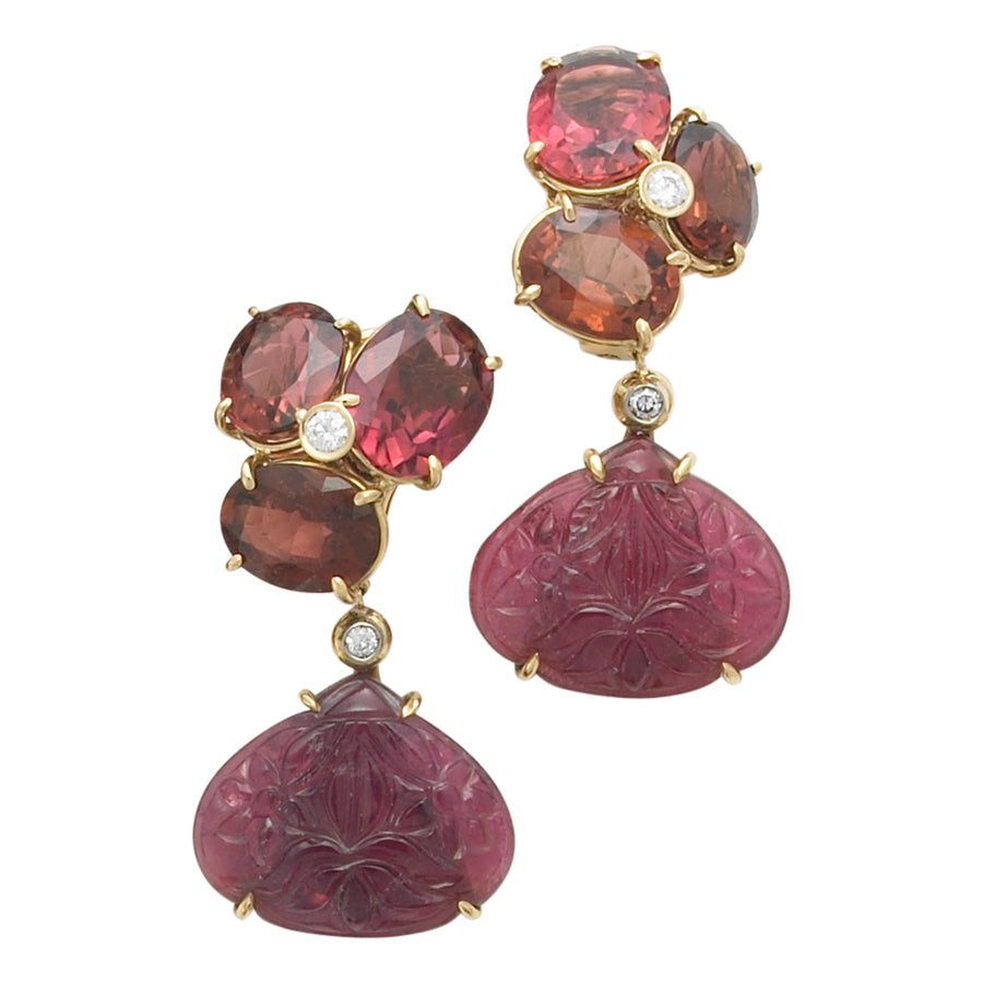 Triple stone Pink Tourmaline cluster Earrings