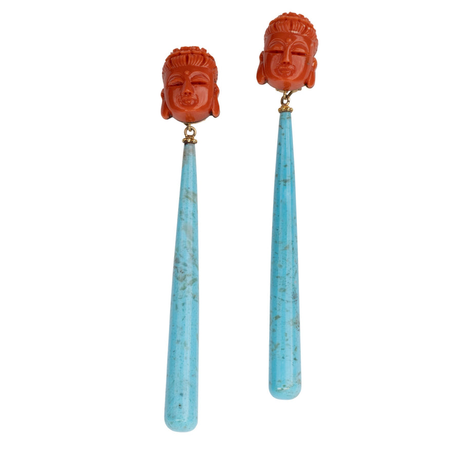 Coral Budha Earrings with Turquoise drops