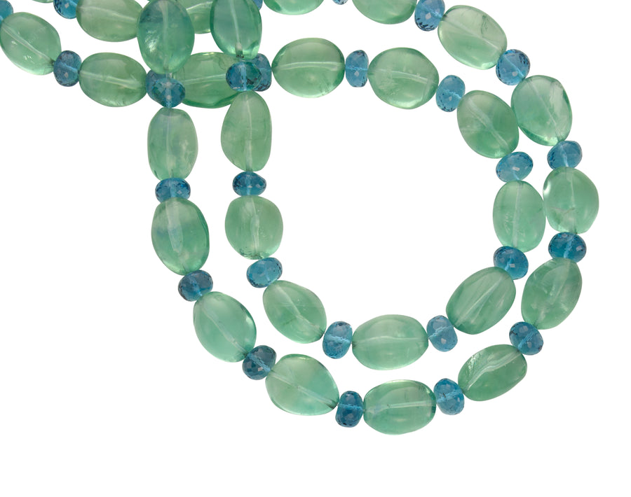 Fluorite Bead Necklace with Faceted Blue Topaz Bead Accent