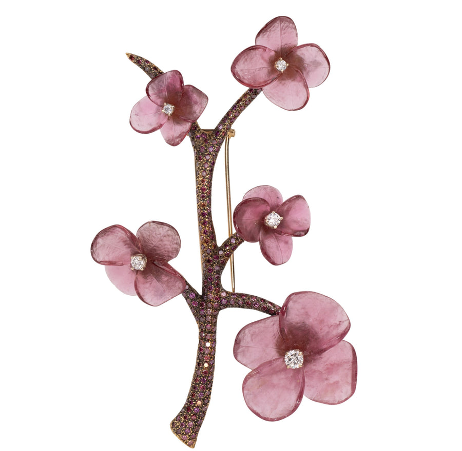 Pink Tourmaline Cherry Blossom Pin