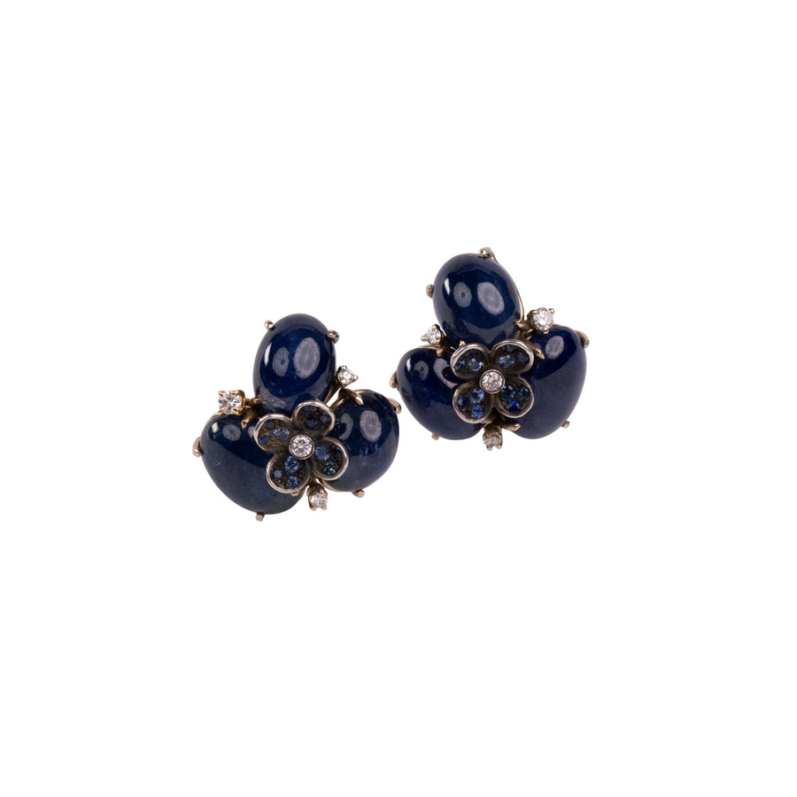 Triple cabochon Sapphire cluster Earrings