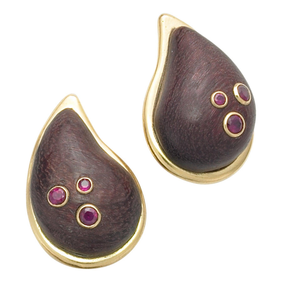 Purple-heart wood paisley Earrings with Ruby