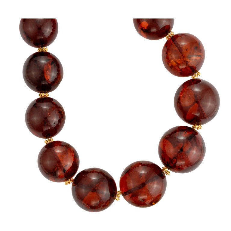 Red Amber Bead Necklace with gold accent