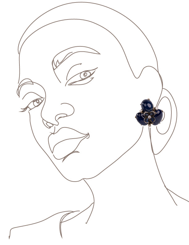 Triple cabochon Sapphire cluster Earrings