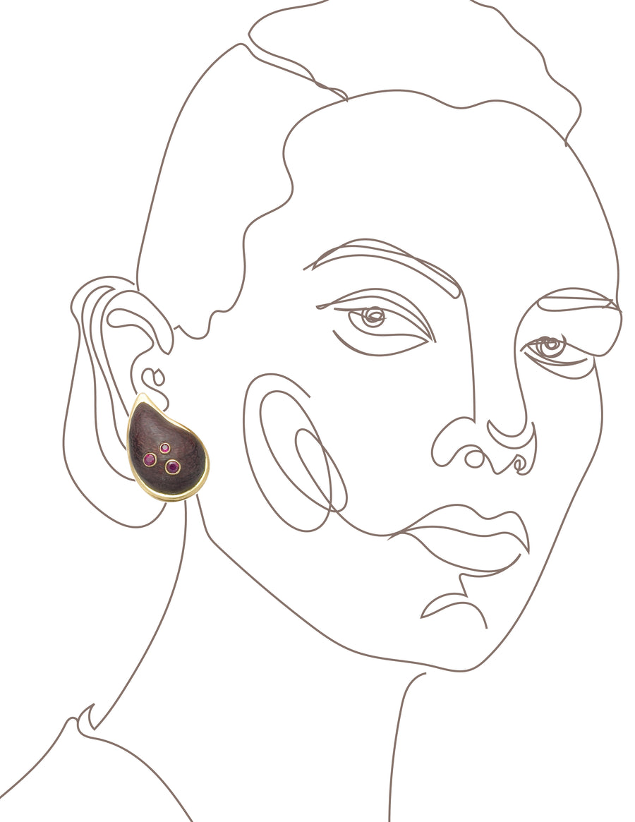 Purple-heart wood paisley Earrings with Ruby