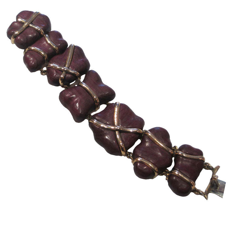 Purple-heart wood abstract link bracelet