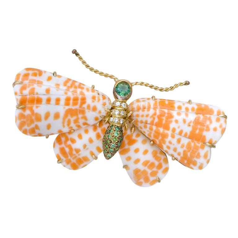 Mottled Orange Shell Butterfly Pin