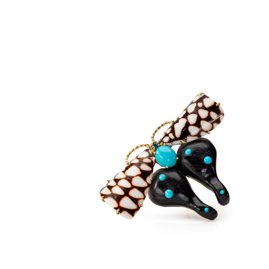 Ebony wood & Cone Shell Butterfly with Turquoise