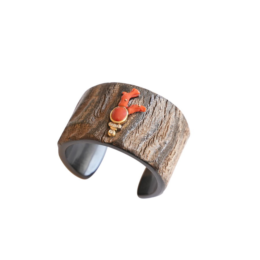 Black Horn Cuff with Coral