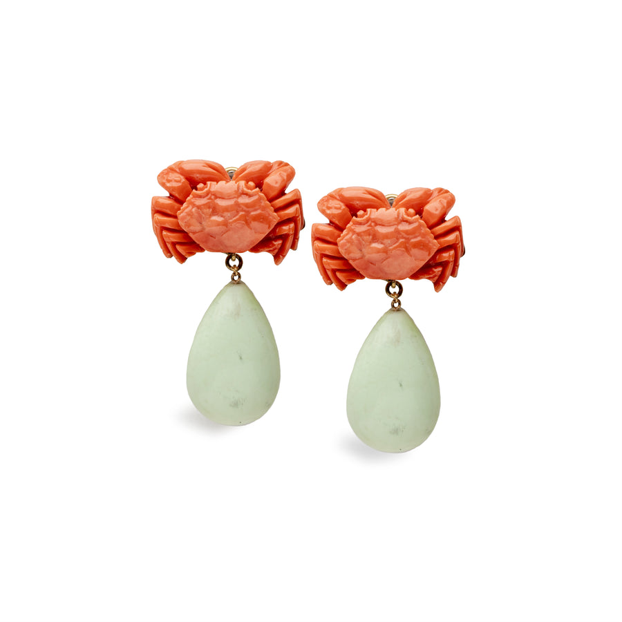Coral Crab Earrings with drops