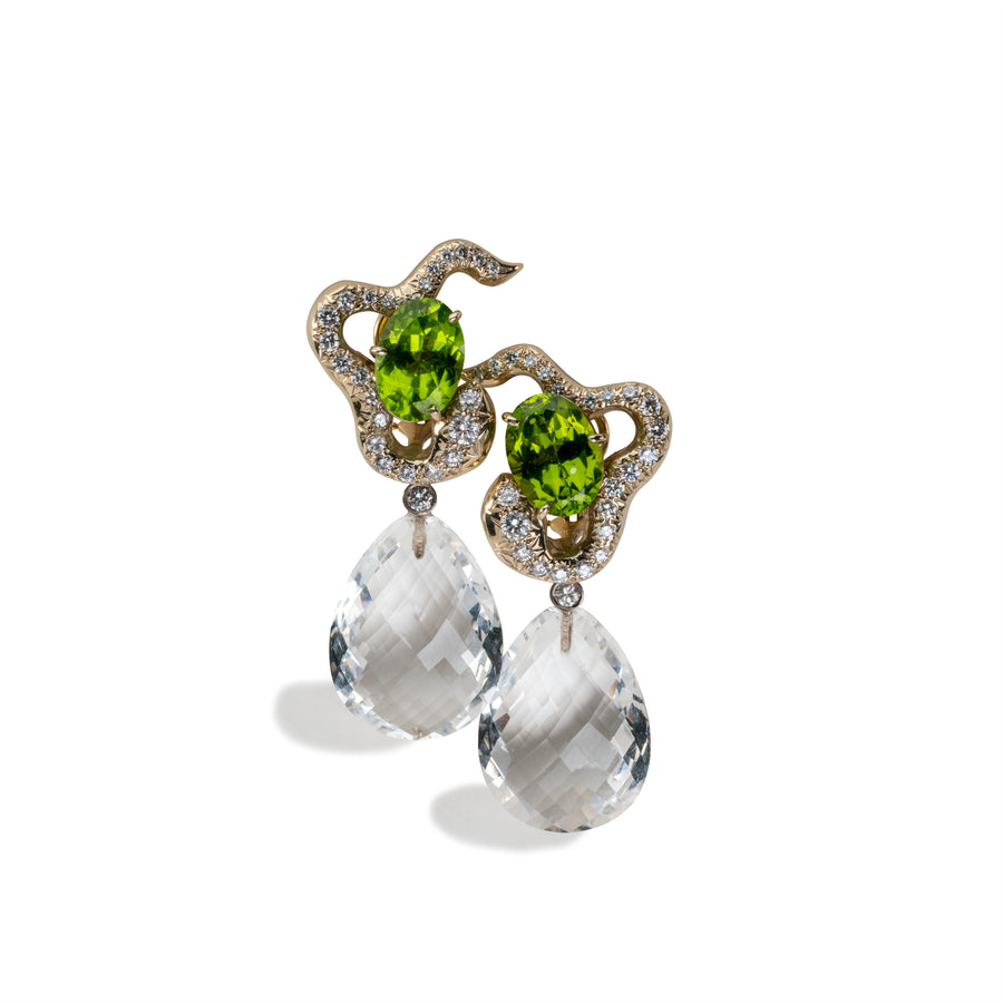Pave open Snake Earring with Peridot