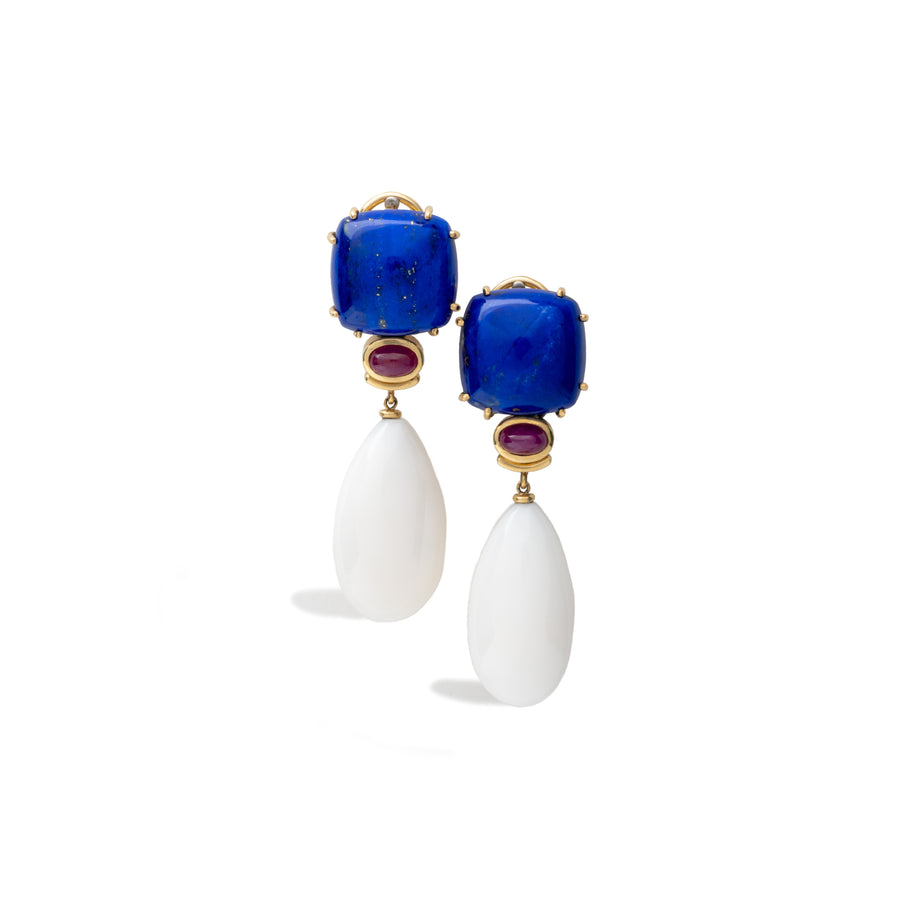 Lapis with Ruby & White Coral Dangle