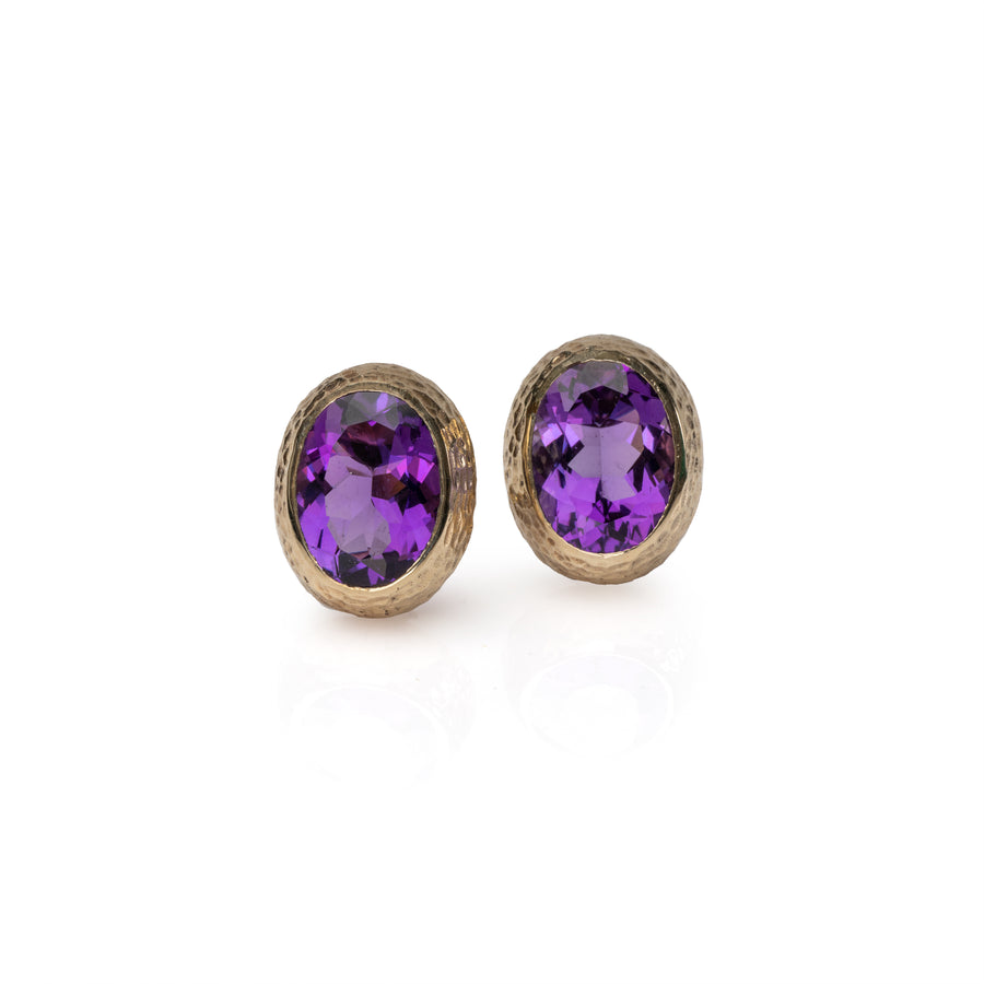 Hammered Gold Earrings with Amethyst