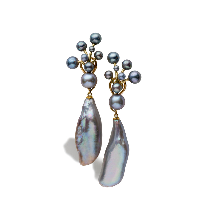 Gray Pearl Berry Earrings with Drops