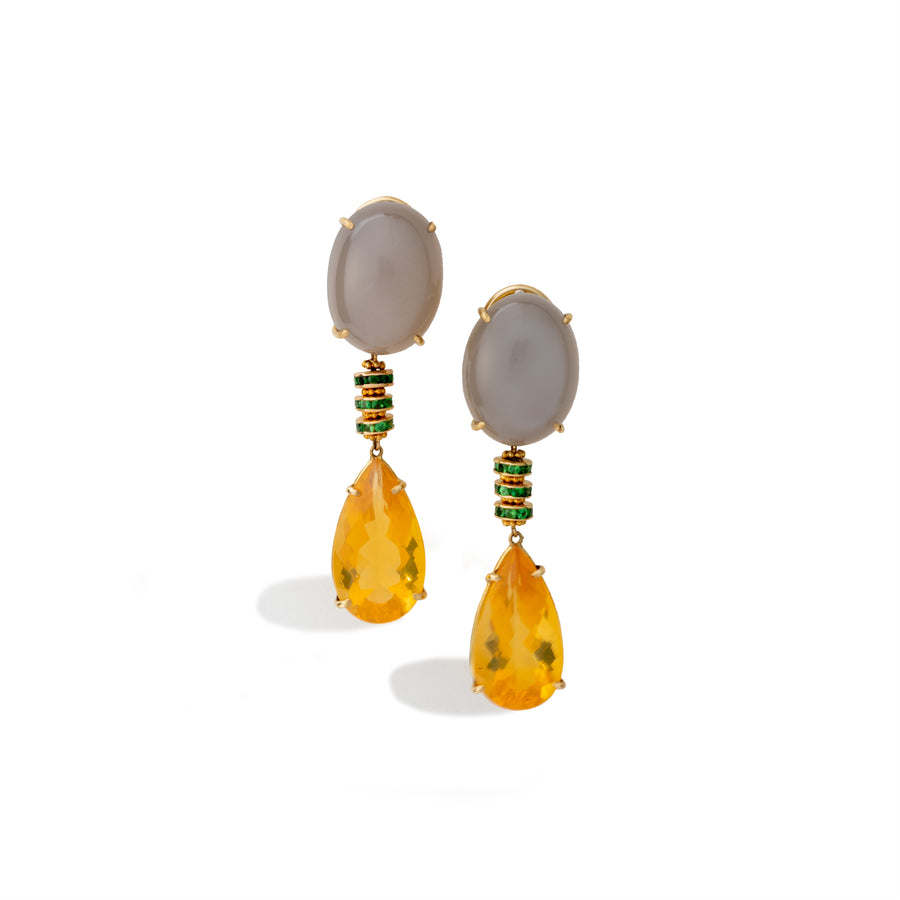 Gray Moon-stone & Fire Opal dangle Earrings