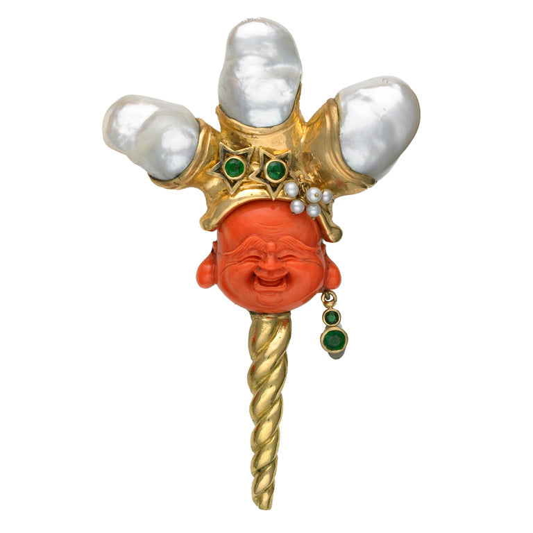 Coral Jester Pin with South sea Pearls
