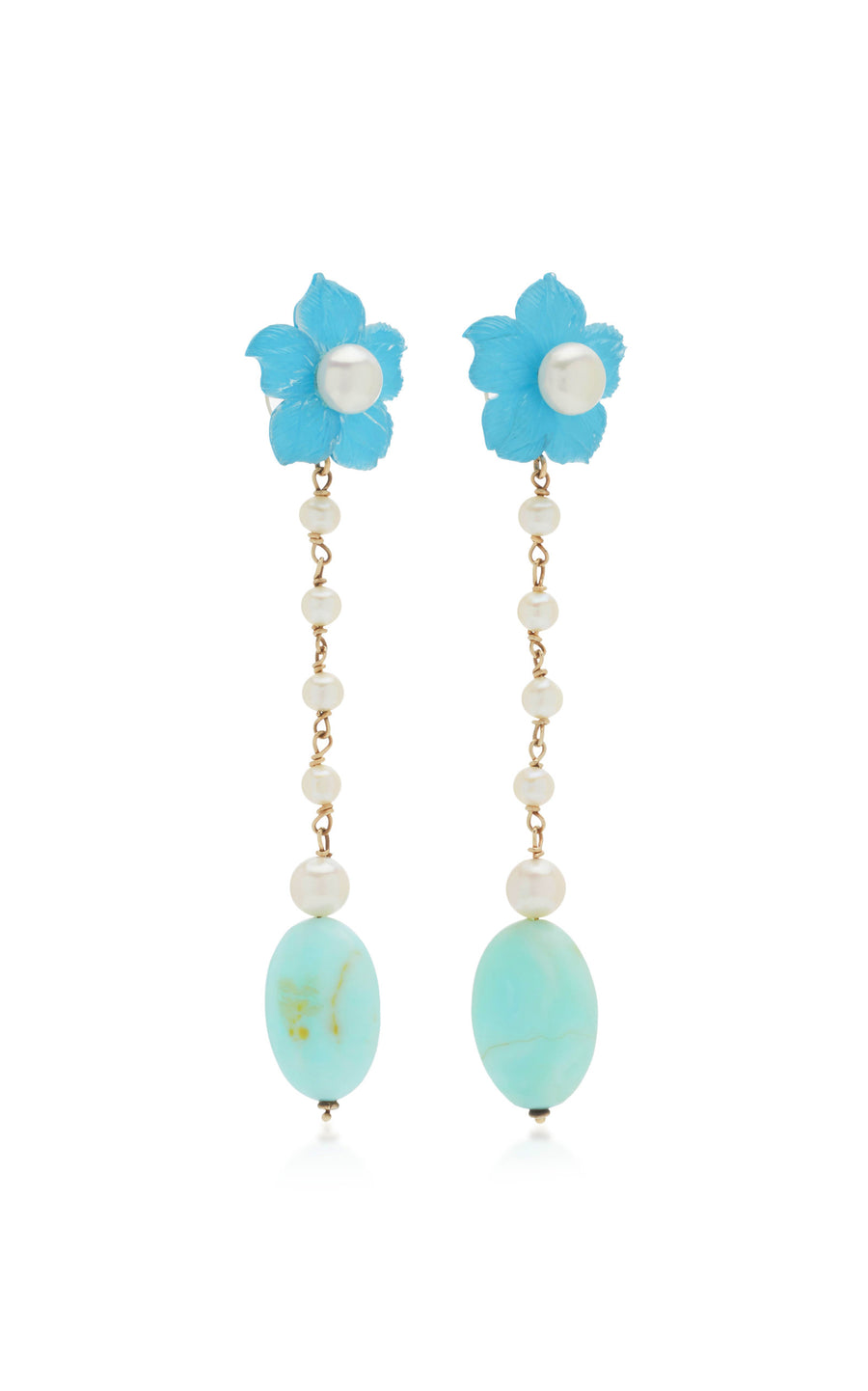 Turquoise Clematis flower dangle Earrings
