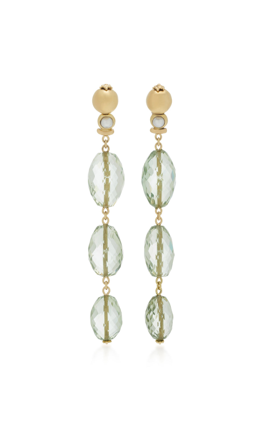 Gold ball with green Amethyst dangle Earrings