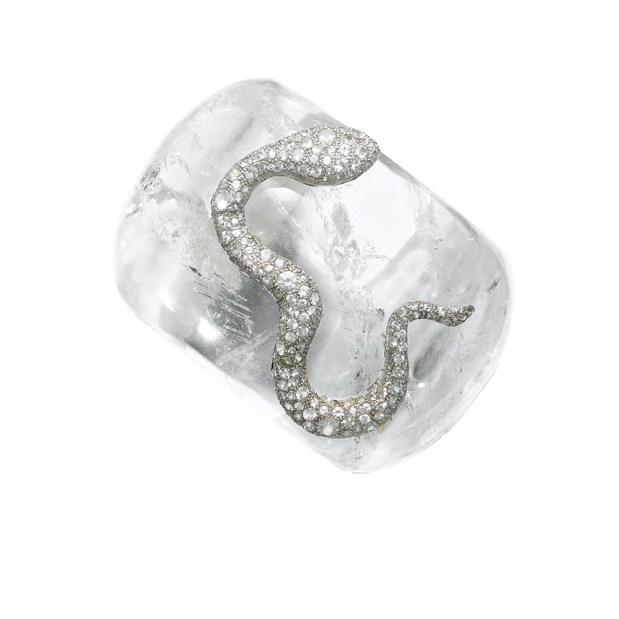 Rock Crystal Cuff with pave white sapphire Snake center