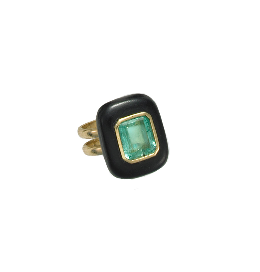 Ebony wood Ring with Emerald