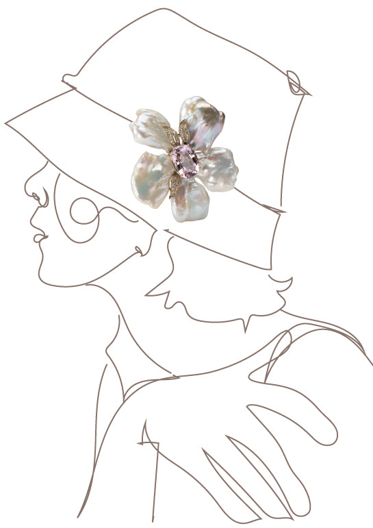 Pearl Flower Pin with Kunzite
