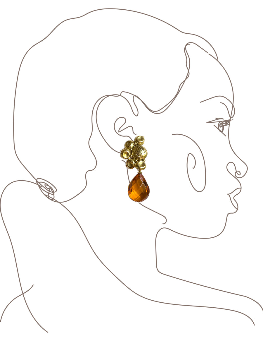 Golden Bubble Earrings with Amber drops