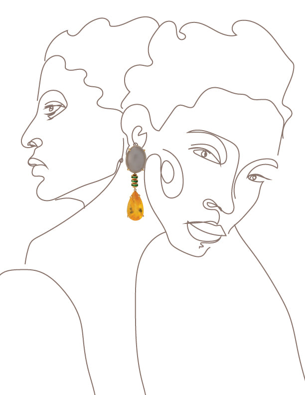 Gray Moon-stone & Fire Opal dangle Earrings
