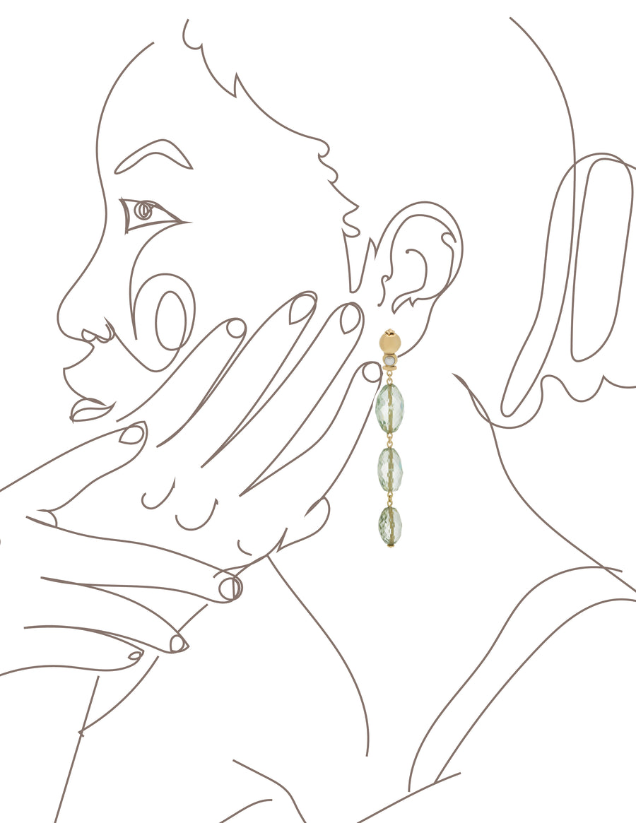 Gold ball with green Amethyst dangle Earrings
