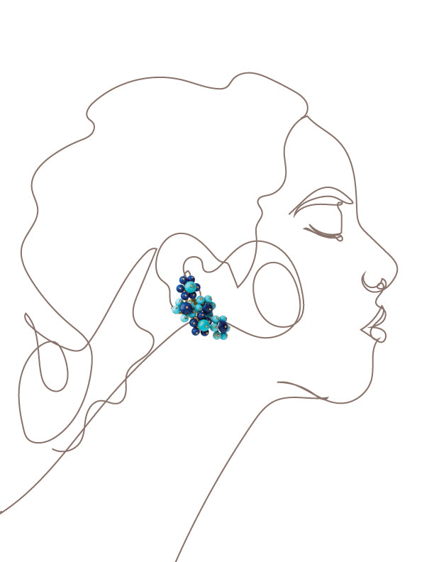Lapis & Turquoise Flower cluster Earrings
