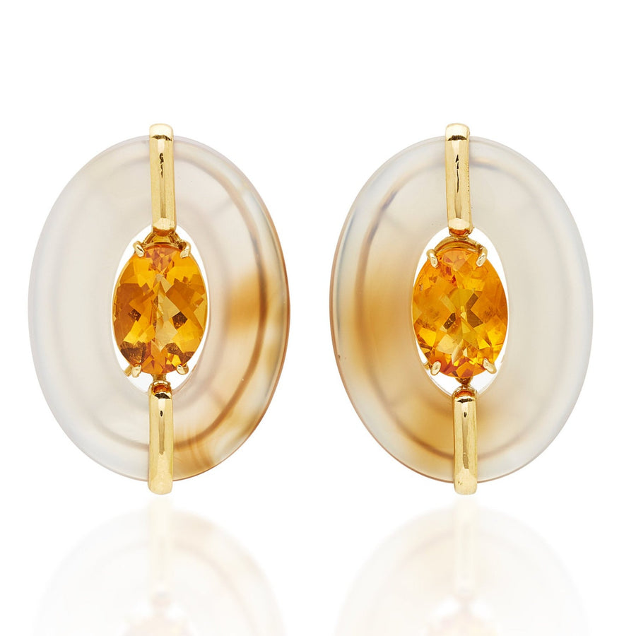 Agate Earrings with Citrine center