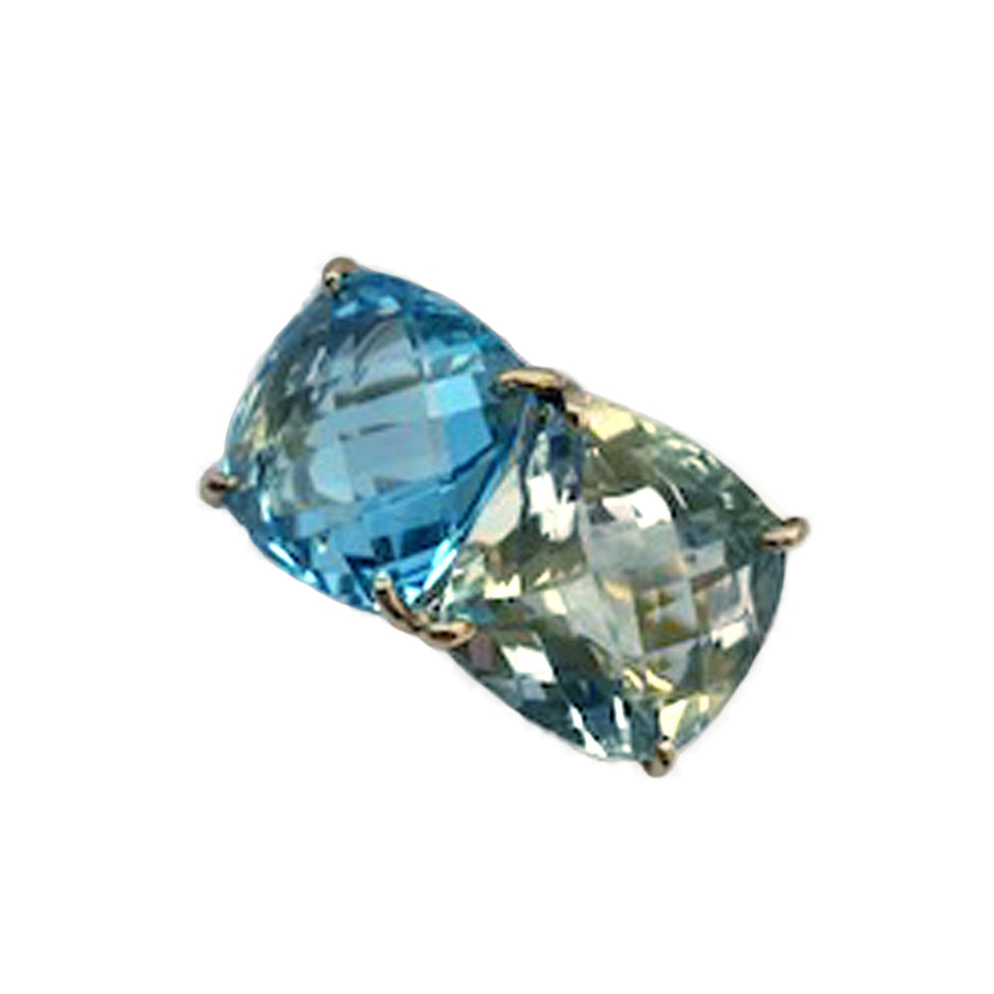 Double stone Ring, Blue Topaz & Green Amethyst