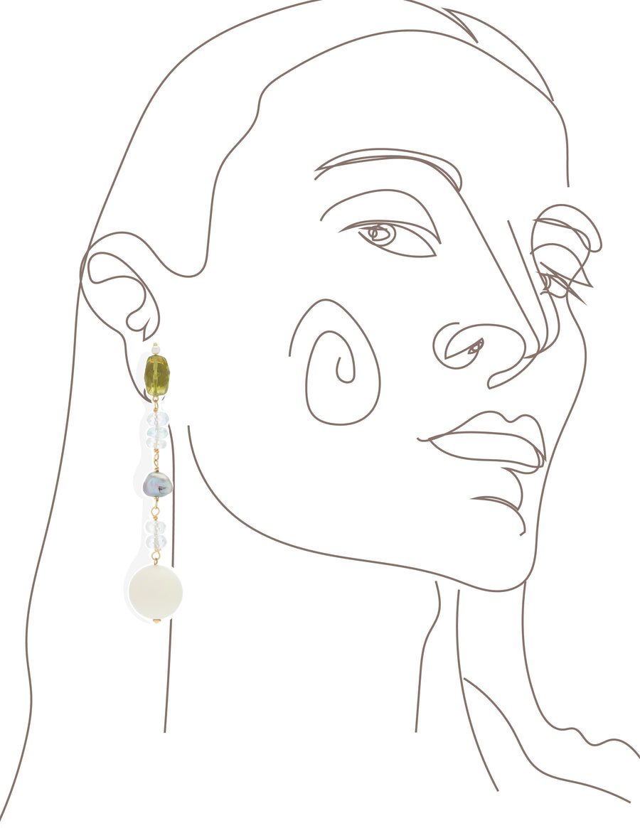 Peridot, Aqua & Kocholong Long Dangle Earrings