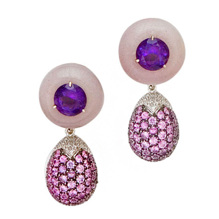 Purple Jade Donut Earrings with Amethyst center