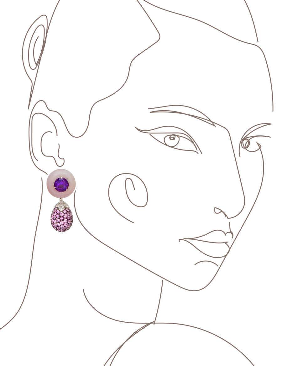 Purple Jade Donut Earrings with Amethyst center